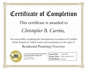 Residential Plumbing Certificate